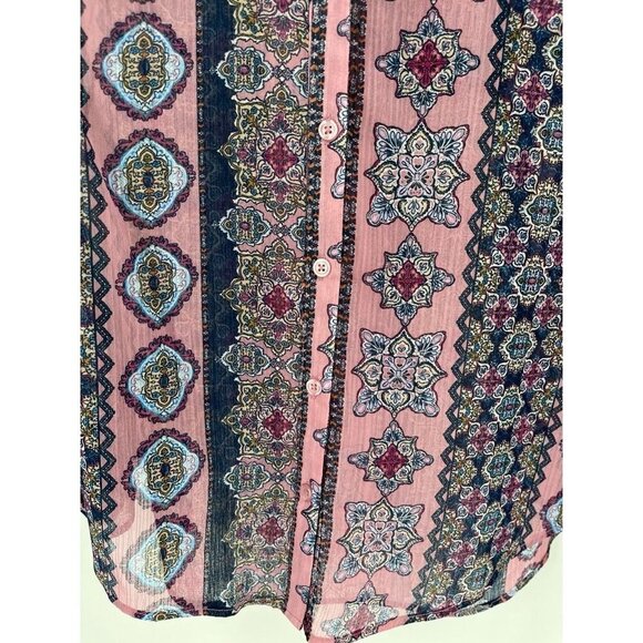 Kut from the Kloth Multicolor Sheer Blouse Geometric Bohemian Size Small - Picture 3 of 10